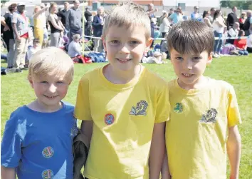  ??  ?? Talented Pictured after their sack race are (from left) first placed Kyle Mackay, second placed Liam McKenzie and third placed Ashton Sims