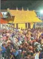  ?? PTI FILE ?? ▪ Devotees crowd at Kerala’s Sabarimala temple. The top court is hearing petitions seeking revocation of the ban on entry of women into the shrine.