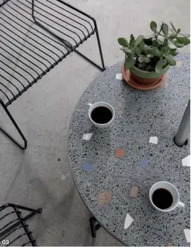  ??  ?? 03 Waste Terrazzo, originally created as a concrete side table, can now be ordered as a custom slab.
03
