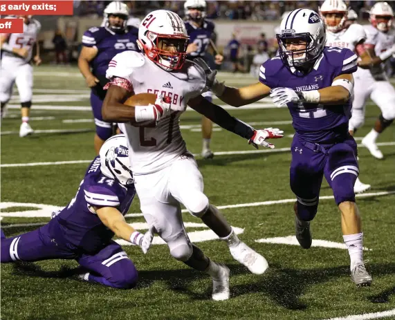  ?? Brett Coomer / Houston Chronicle ?? Not even a monster game from running back Craig Williams could help Crosby get out of the bi-district round last week, as the Cougars fell to Port Neches-Groves in a 72-69 shootout. The Woodlands was another top team that was given an early exit.