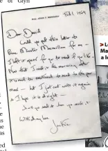  ??  ?? > Lord Harlech with his wife Sylvia, Prime Minister Harold MacMillan, President Kennedy and Jackie Kennedy. Inset, a letter to Lord Harlech, below, from Jackie Kennedy