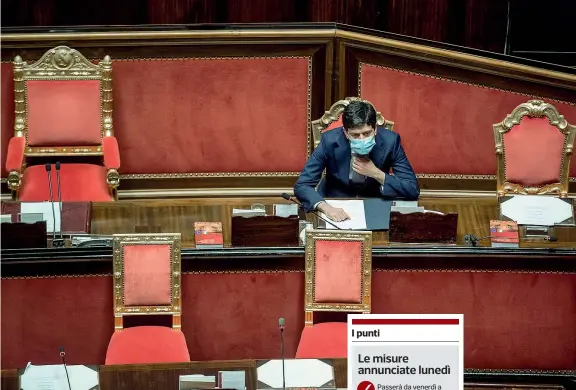  ??  ?? In Senato
Il ministro della Salute Roberto Speranza, 42 anni, ieri nell’aula di Palazzo Madama