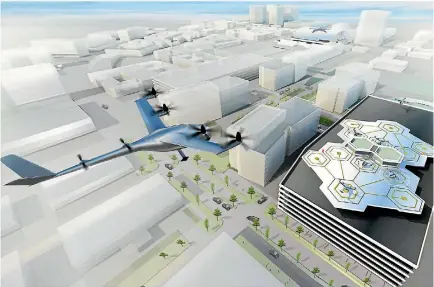  ?? PHOTO: REUTERS ?? An Uber Elevate flying vehicle, shared by several passengers, comes in to land at a ‘‘skyport’’ in this artist’s impression.