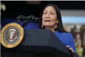  ?? EVAN VUCCI — THE ASSOCIATED PRESS FILE ?? Interior Secretary Deb Haaland speaks in the South Court Auditorium on the White House campus in Washington.
