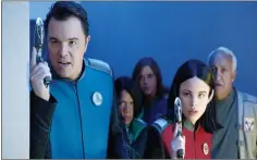  ?? FOX VIA AP ?? This image released by Fox shows, from left, Seth MacFarlane, Penny Johnson Jerald, Adrianne Palicki, Halston Sage and guest star Brian George in "The Orville," premiering on Fox this Sunday.