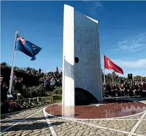  ?? GETTY ?? Left, the memorial at Lone Pine, Gallipoli, that bears the names of the Anzac servicemen who died in the ill-fated campaign.Above, the Ataturk Memorial above Breaker Bay, on Wellington’s south coast, inscribed to ‘‘Those heroes who shed their blood and lost their lives . . . now lying in the soil of a friendly country.’’