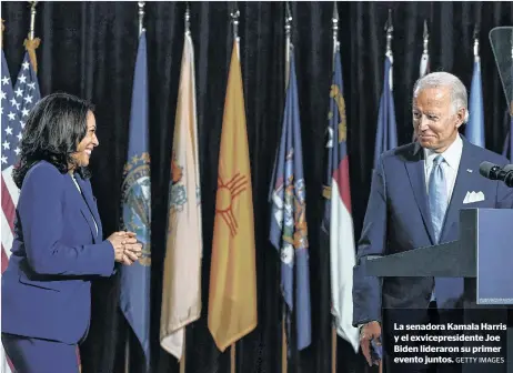  ?? GETTY IMAGES ?? La senadora Kamala Harris y el exvicepres­idente Joe Biden lideraron su primer evento juntos.
