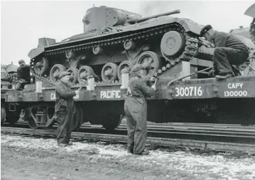  ?? PHOTOS: GEORGE METCALF ARCHIVAL COLLECTION / CANADIAN WAR MUSEUM ?? Above: A Canadian Valentine tank. Top: A Canadian military pattern (CMP) truck.