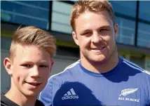  ??  ?? Timaru’s Sam Shaw, 13, met All Black Sam Cane as part of Koru Care experience.