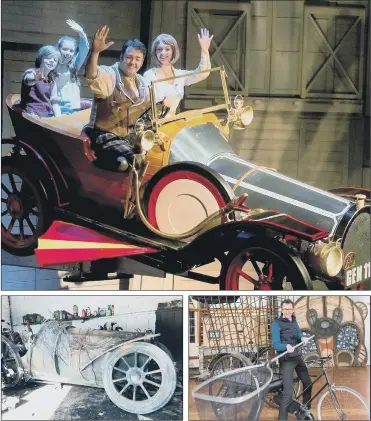  ?? PICTURES: HANSONS/SWNS ?? WHEELS OF FORTUNE: Jason Manford, top, in the stage show Chitty Chitty Bang Bang which is coming up for auction along with other props from the production, including the child catcher’s bike with cage, above right.