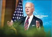  ?? PTI ?? President Joe Biden speaks to the virtual Leaders Summit on Climate, from the East Room of the White House, Thursday, in Washington DC