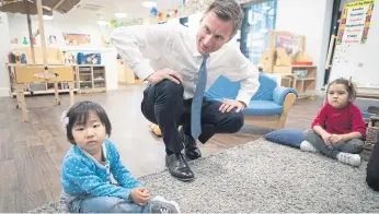  ?? ?? Chancellor Jeremy Hunt, at a nursery after announcing his childcare reforms.