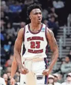  ?? ADAM CAIRNS/THE COLUMBUS DISPATCH ?? Florida Atlantic guard Brandon Weatherspo­on celebrates a 3-pointer during the second-round win against Fairleigh Dickinson.