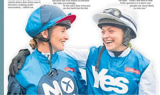  ??  ?? Two-horse race: Jockeys Carol Bartley, left, and Rachel Grant at Musselburg­h in 2014