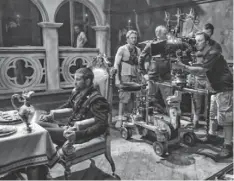  ?? DAVID APPLEBY, TONTO FILMS AND TELEVISION ?? Kieran Bew, who plays King Ferrante’s son Alfonso, takes a seat in the monarch’s castle, which is among the Naples sets.