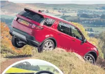  ??  ?? The Land Rover Discovery Sport in action, above and below, and the interior, left