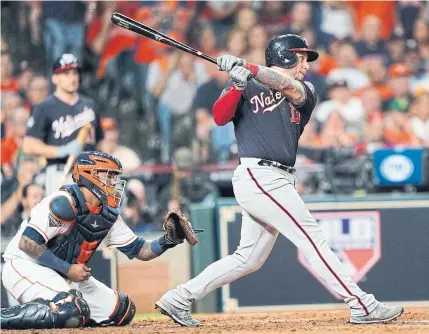  ?? DAVID J. PHILLIP THE ASSOCIATED PRESS ?? Asdrubal Cabrera lashed a two-out, two-run single as part of Washington’s six-run seventh inning on Wednesday.