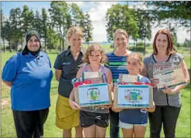  ??  ?? Nabila Abd-elrazek, health promoter from WDHB Jocelyn Brazier, principal Bex Kilgour, Alison Hopson and students Brooke Jansen and Ainsley Harrison continue to support healthy eating.