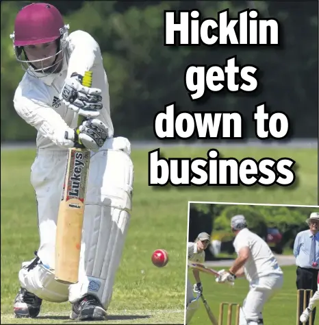  ?? Pictures: Tony Flashman FM4783621, FM4783601 inset ?? Sheldwich’s Conner Hicklin batting and, inset, Ash’s Diccon Stubbings sends down a ball during their clash on Sunday