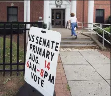  ?? File photo ?? A voting sign at West Haven Town Hall for a recent election.