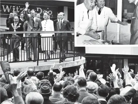  ??  ?? > Prince Philip during his visit to Birmingham to open the Bull Ring Shopping Centre on May 29, 1964 (and inset)