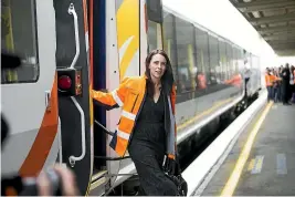  ?? RICKY WILSON/STUFF ?? Prime Minister Jacinda Ardern boarded the KiwiRail Coastal Pacific train at Blenheim railway station, top, and disembarke­d at Kaiko¯ ura. It was the first official passenger service to Kaiko¯ ura since the earthquake wrecked the railway in 2016.