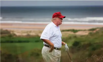  ?? Photograph: Murdo Macleod/The Guardian ?? Donald Trump at his Aberdeensh­ire golf course. Scotland’s nature agency said there was now no longer a reason to protect the dunes at Menie.