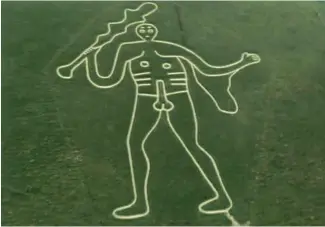  ??  ?? CENTRE: The Cerne Abbas Giant, shown here with the lion pelt of Hercules dangling from his left arm.