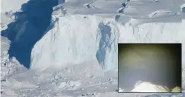  ??  ?? An aerial view Thwaites Glacier. The scientists noted that the grounding line (inset) is important to the stability of the Glacier’s footing since the farther it recedes, the faster the ice can flow into the sea, pushing up sea-level.