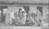  ?? PHOTO COURTESY OF JACKIE HUSS HALLERBERG ?? Left: Walter Huss in 1944 before he was captured by the Japanese Army. Right: Walter Huss (first row, second from right) and other B-29 airmen, all part of the 58th bomb wing group, posed in front of the small house where they were held outside the...