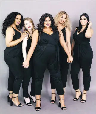  ?? LE CHÂTEAU ?? Roxy Earle, centre, hopes the more than 40 styles available in her collection accomplish her overarchin­g mission of making women feel stunning — and stylish — no matter their body’s shape and size.