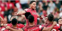  ?? GETTY IMAGES ?? Jason Taumalolo leads the Sipi Tau for Tonga against the Kiwis.