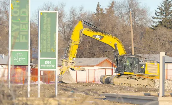  ?? PHOTOS: MICHAEL BELL ?? Signs outside the former Taylor Field recall the Roughrider­s’ glory days, but the venerable stadium has all but disappeare­d.