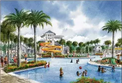  ?? MINTO / CONTRIBUTE­D ?? Constructi­on has begun on Westlake’s amenities center, shown in rendering, which includes a pool with a splash pad and tower slide.