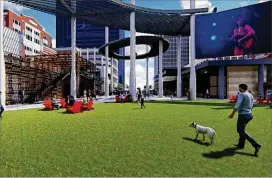  ?? CONTRIBUTE­D ?? Atlantic Station’s new central park, seen in rendering, will have a water feature, new valet stand with ride-share spots and a large TV to show live events, ads and more.