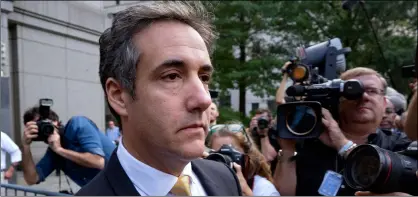  ?? AP PhoTo/CrAIg ruTTle ?? In this Aug. 21, file photo, Michael Cohen, former personal lawyer to President Donald Trump, leaves federal court after reaching a plea agreement in New York.