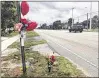  ?? ALEXANDRA SELTZER / THE PALM BEACH POST ?? Residents left balloons and flowers where Timothy Baxter was killed by a car.