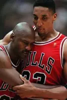  ?? Jack Smith, AP file ?? Scottie Pippen, right, embraces an exhausted Michael Jordan after the Chicago Bulls won Game 5 of the NBA Finals against the Utah Jazz on June 11, 1997.