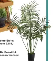  ??  ?? Right, Shake Up Some Style: Faux Palm Plant, from £215, Rose & Grey.
Below, Small Can Be Beautiful: A Patio set and accessorie­s from Wayfair’s range