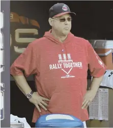  ?? AP PHOTO ?? QUICK FALL: Terry Francona watches from the dugout during the Indians’ loss to the Astros in Monday’s Game 3, which finished a sweep in the ALDS.