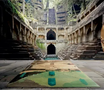  ?? ?? LEFT The Ujala Baoli rug and the ancient stepwell in India that inspired its design.