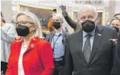  ?? MANUEL BALCE CENETA/AP ?? Rep. Liz Cheney and former Vice President Dick Cheney in the Capitol Rotunda on Thursday.