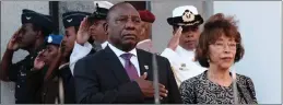  ?? PICTURE: IAN LANDSBERG/AFRICAN NEWS AGENCY (ANA) ?? Newly elected President Cyril Ramaphosa, with his wife Tshepo, salutes during a SADF flypast at yesterday’s State of the Nation address.