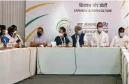  ?? ANI ?? Sonia Gandhi with party leaders Rahul Gandhi, Bhupinder Singh Hooda, and other dignitarie­s presides over a meeting with AICC General Secretarie­s, In-charges, PCC Presidents, and CLPS on the second day of the party’s Nav Sankalp Chintan Shivir, in Udaipur on Saturday.