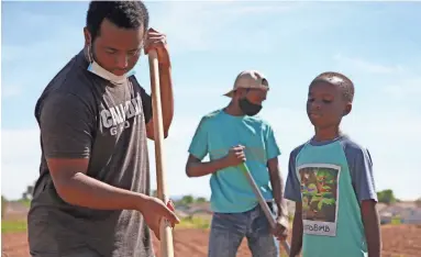  ?? PHOTOS BY JUSTIN TOUMBERLIN/THE REPUBLIC ?? Brothers Daniel Herron, 16, left, and Michael Petit, 10, right, work with the Tiger Mountain Foundation to help conservati­on developmen­t in Phoenix.