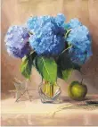  ??  ?? ‘Star Blue Hydrangea,’ an oil on aluminum by Sandra Corpora, is expressive and vivid.