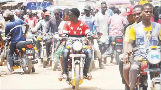  ??  ?? Okada riders take over the road from the motorist in Kuje