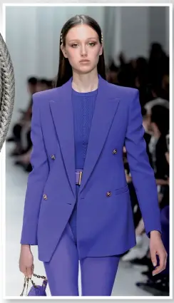  ??  ?? An outfit in Pantone’s Ultra Violet at Versace’s 2018 spring/summer ready-to-wear show in Milan