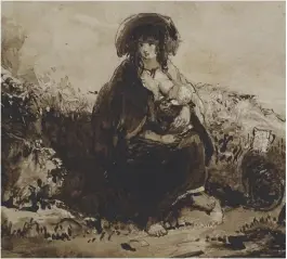  ??  ?? Fig 3: Monochrome wash study of a woman breastfeed­ing by a path. Artist unknown. £5,888. Opinions as to attributio­n welcome