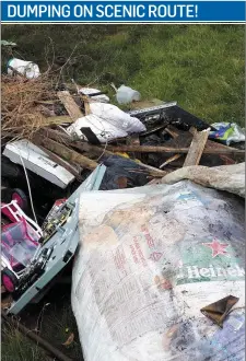  ??  ?? Sligo County Council is investigat­ing the dumping of this assorted pile of rubbish on the side of the scenic road to Lough Easkey.